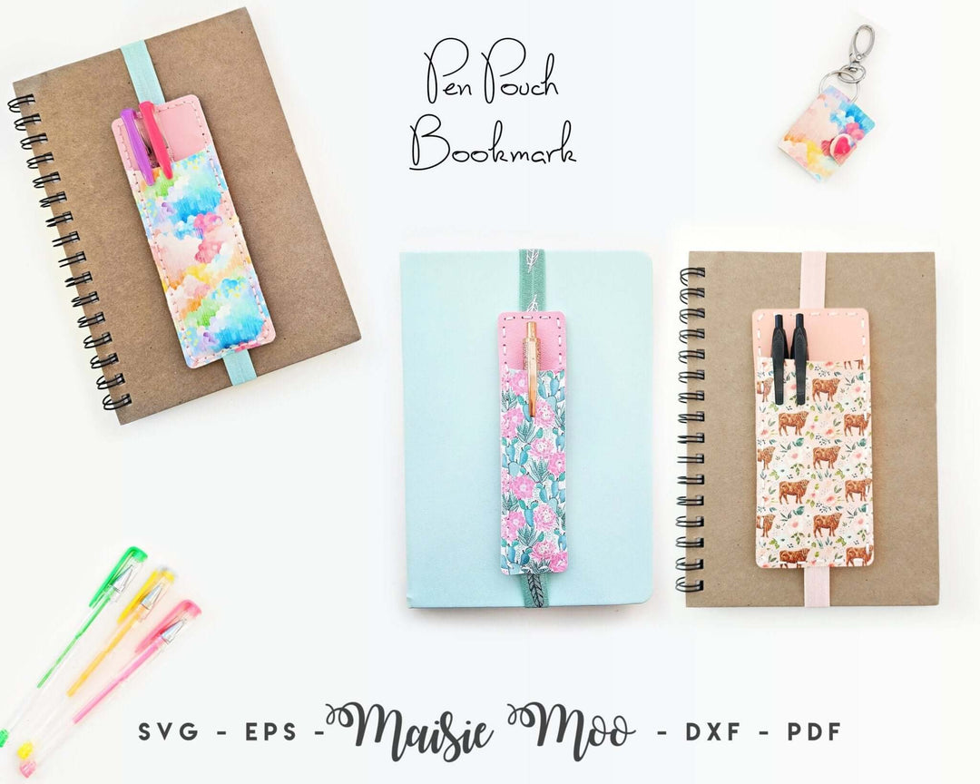 Pen Pouch Bookmark Faux Leather Crafts for Cricut and Silhouette by Maisie Moo Design