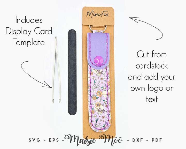 Pluck & Buff Keychain Pouch SVG, Nail File Holder Template, Tweezer Case Faux Leather Pattern, Emery Board Travel Keychain