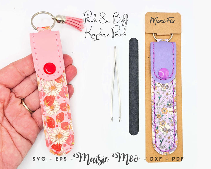 Pluck & Buff Keychain Pouch SVG, Nail File Holder Template, Tweezer Case Faux Leather Pattern, Emery Board Travel Keychain