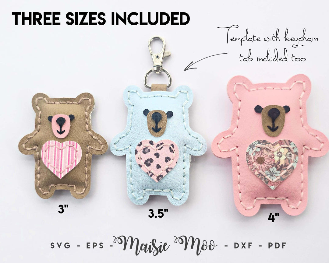 Pocket Hug SVG, Bear Hug Keychain Pattern, Mental Health Gift, Worry Bear, Faux Leather Template SVG, DIY Cricut Maisie Moo Design