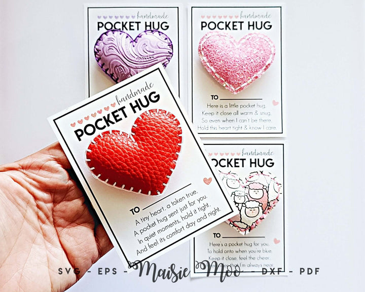 Pocket Hug Card and Faux Leather Heart Faux Leather Crafts for Cricut and Silhouette by Maisie Moo Design