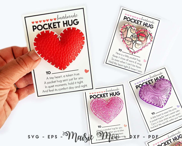 Pocket Hug Card and Faux Leather Heart Faux Leather Crafts for Cricut and Silhouette by Maisie Moo Design