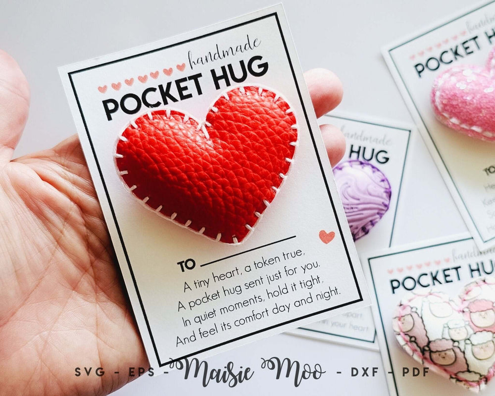 Pocket Hug Card and Faux Leather Heart Faux Leather Crafts for Cricut and Silhouette by Maisie Moo Design