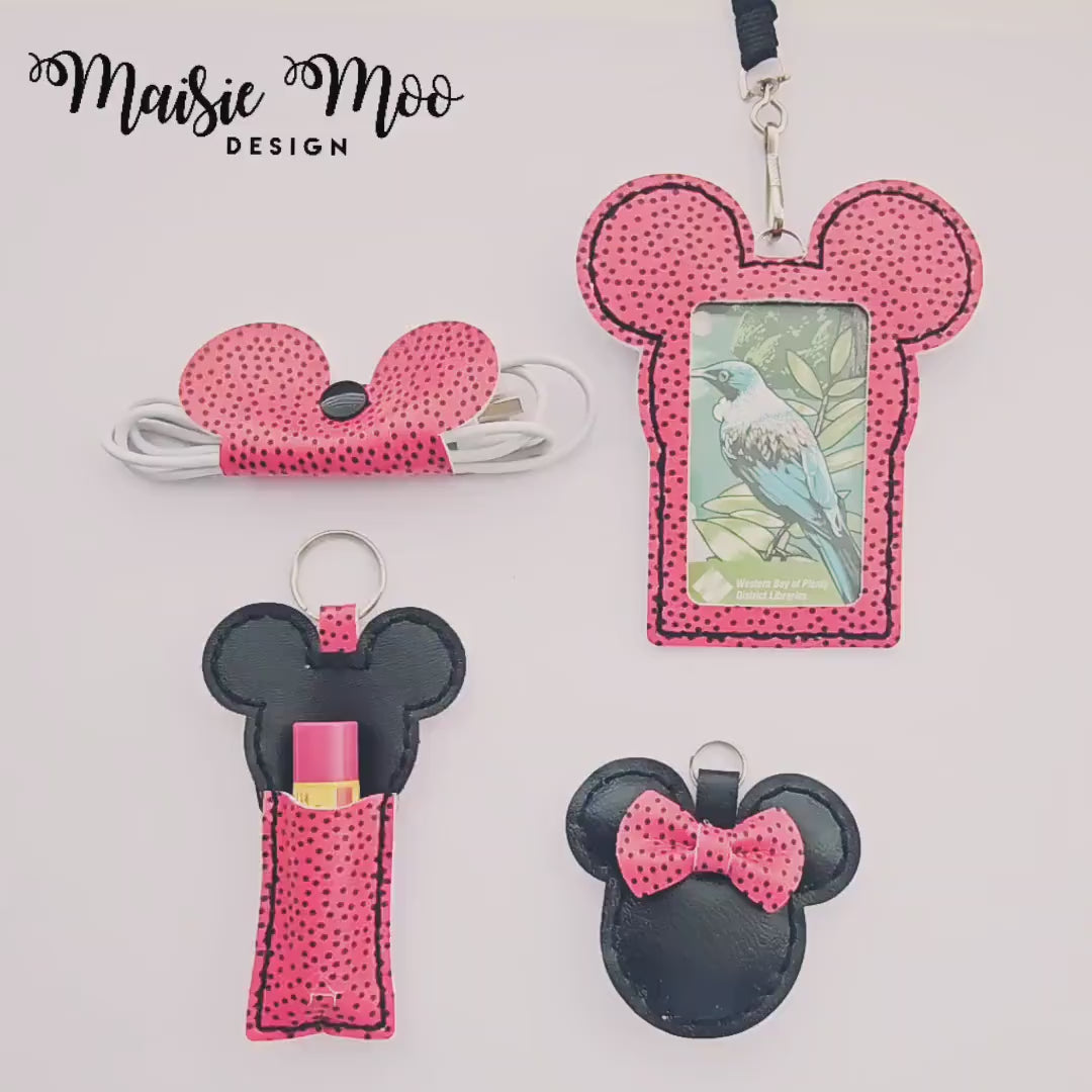 Mouse Ears Photocard Holder, Keychain, Lip Balm Holder & Cord Tidy, Faux Leather SVG Sewing Patterns, Cricut Crafts with Maisie Moo