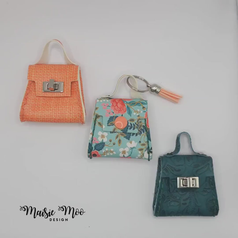 Purse Bag Charm Hand Sewing Pattern, Miniature Faux Leather Handbag Keychain SVG by Maisie Moo