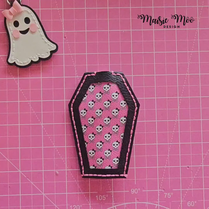 Coffin Key Holder SVG | Goth Key Cover Pattern | Halloween Casket Key Cover Template Key Wrap Bag Tag Fob |