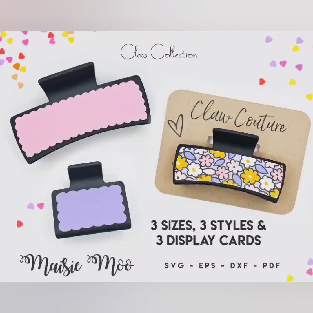 Claw Clip SVG, Hair Claw Cover Template & Display Card, Custom Faux Leather Claw Clip, Maisie Moo Hair Clip Svg files for Cricut Cut Files,