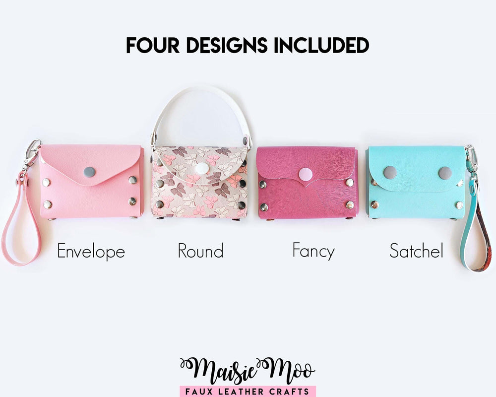 Various designs of Rivet Purse including Envelope, Round, Fancy, and Satchel styles displayed.