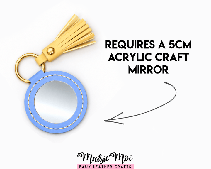 Round Compact Mirror Keychain SVG, Small Pocket Mirror Pattern with a blue faux leather design.