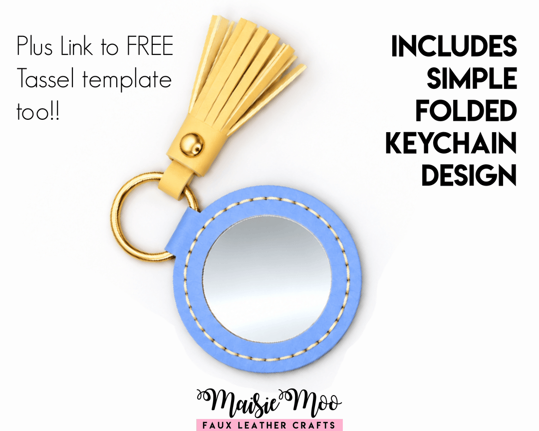 Round Compact Mirror Keychain SVG, Small Pocket Mirror Pattern featuring a blue mirror with tassel design.
