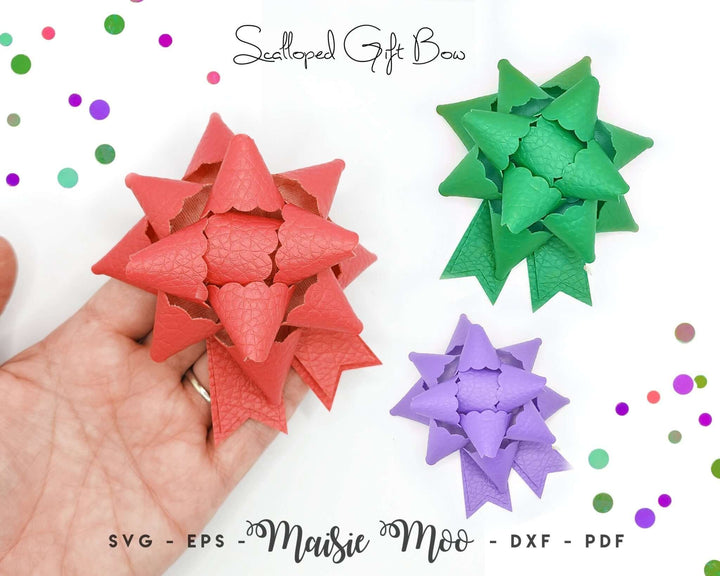 Scalloped Gift Bow Faux Leather Crafts for Cricut and Silhouette by Maisie Moo Design