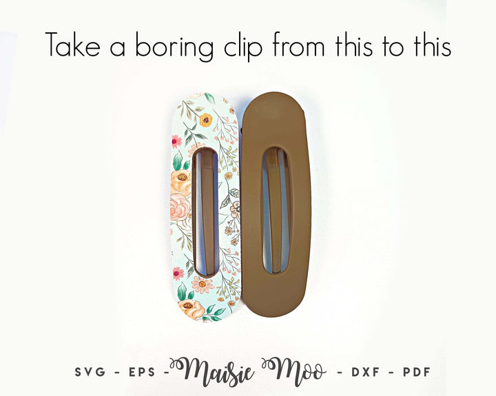 Flat Claw Clip Cover Template, Small Faux Leather Oval Hair Clip SVG