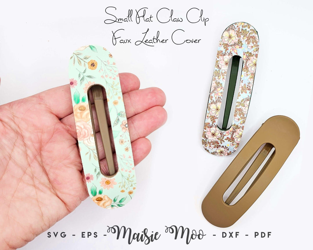 Flat Claw Clip Cover Template, Small Faux Leather Oval Hair Clip SVG