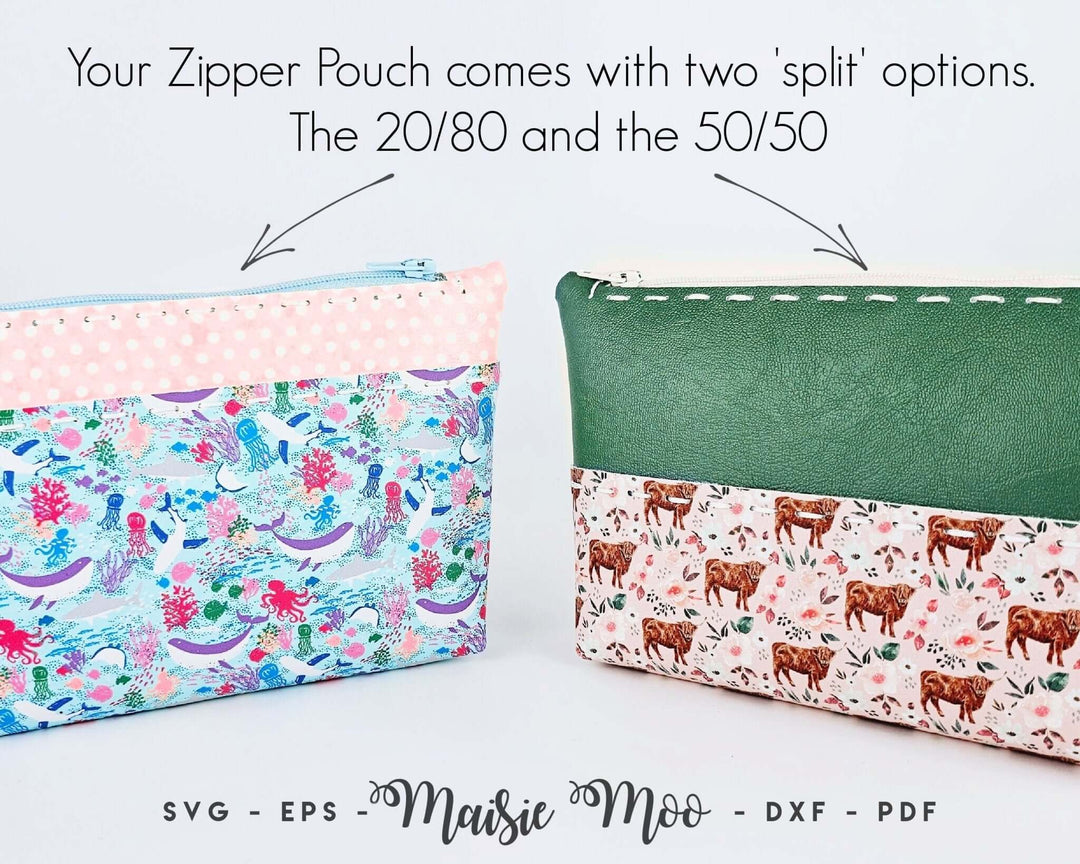 Split Clara | Zipper Pouch Faux Leather Crafts for Cricut and Silhouette by Maisie Moo Design