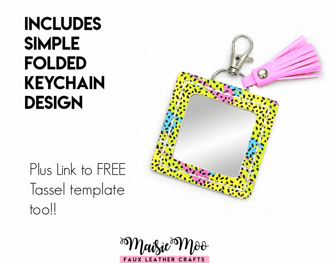 Square Compact Mirror Keychain SVG, Small Pocket Mirror Pattern with a colorful folded design and tassel.