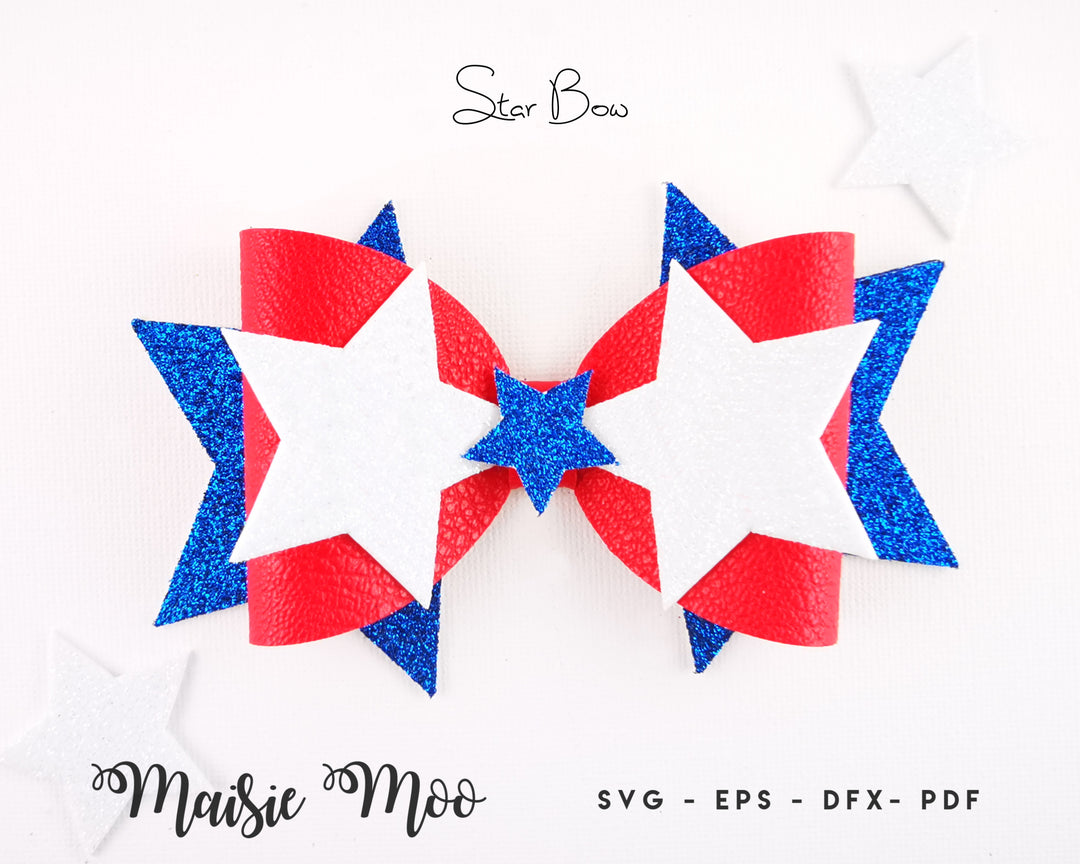Star Bow SVG, Superstar Bow Template, Stars Hair Bow SVG, Cricut Bow Cut Files - Maisie Moo