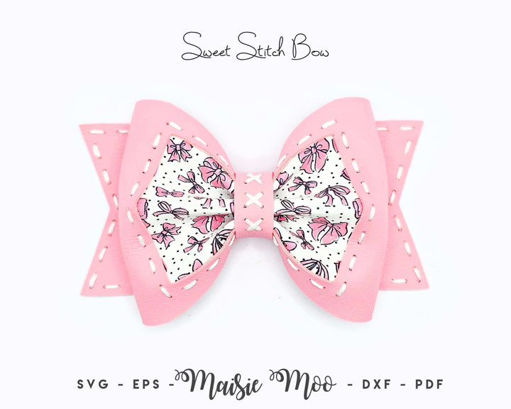 Sweet Stitch Hair Bow Faux Leather Crafts for Cricut & Silhouette by Maisie Moo