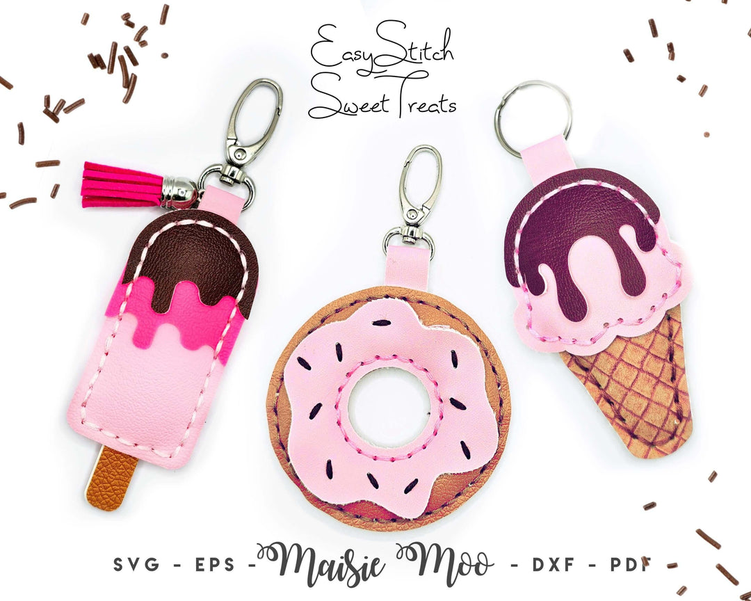 Sweet Treat Bag Charm or Keychains Easystitch Faux Leather Crafts for Cricut & Silhouette by Maisie Moo