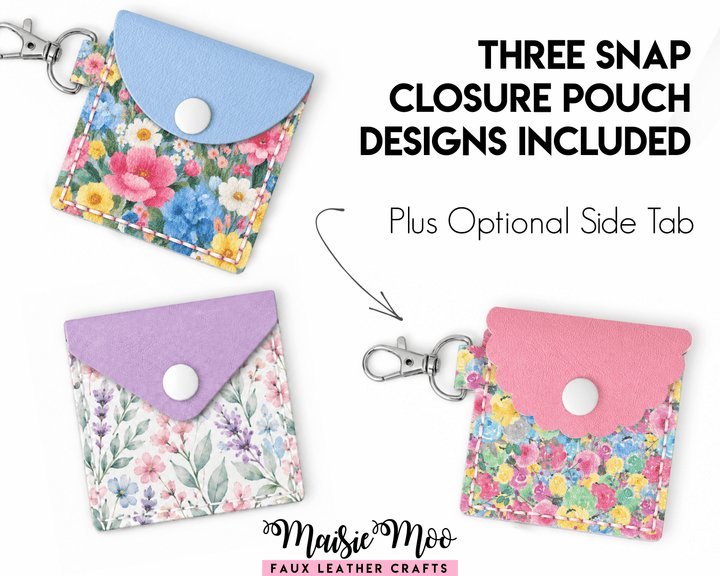Three Snap Closure Pouch Designs Included | Plus Optional Side Tab | Faux Leather Crafts from Maisie Moo