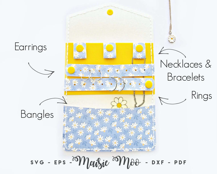 Travel Jewelry Pouch Faux Leather Crafts for Cricut and Silhouette by Maisie Moo Design