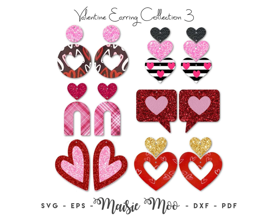 Valentines Earrings Faux Leather Crafts for Cricut and Silhouette by Maisie Moo Design