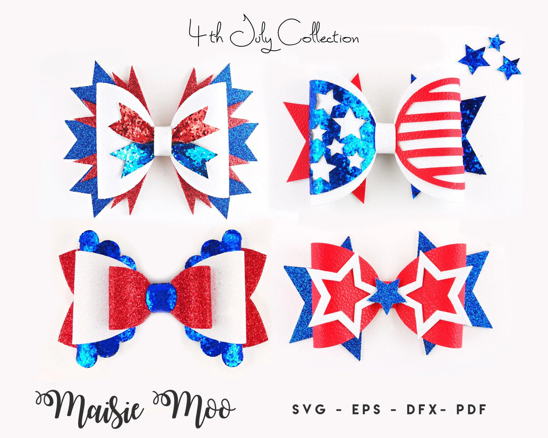 Patriotic Bow SVG Bundle, Stars and Stripes Bow SVG, 4th July Hair Bow