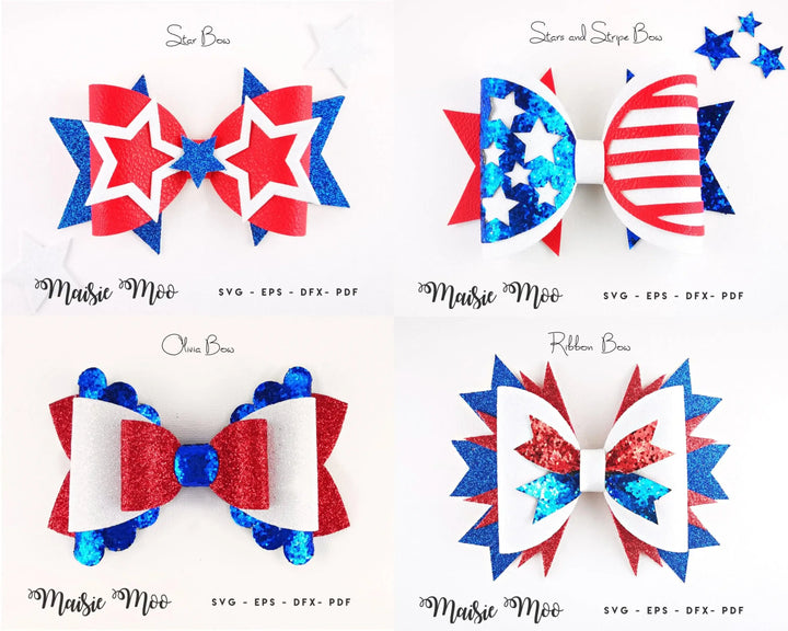 Patriotic Bow SVG Bundle, Stars and Stripes Bow SVG, 4th July Hair Bow