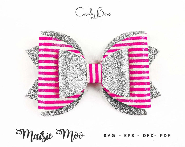Candy Cane Bow SVG Template | Faux Leather Bow SVG | Cricut Bow SVG