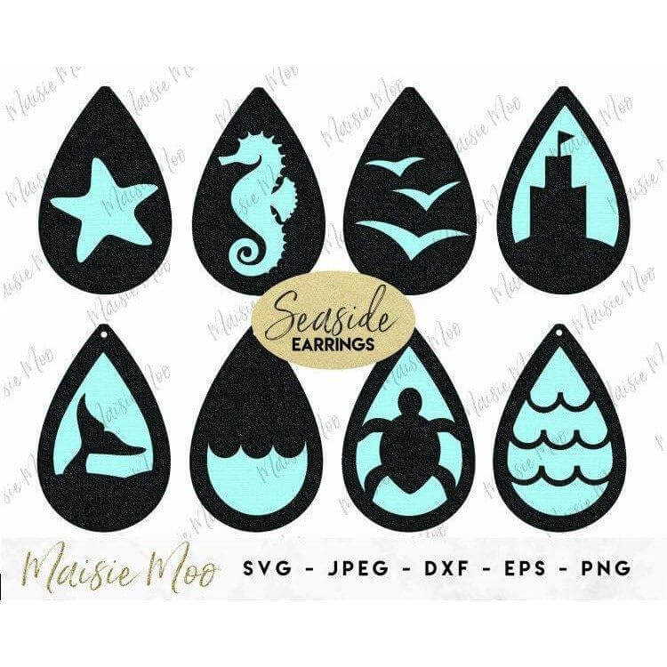 Earring Templates | Ocean Earring SVG  Cricut Earring Template Jewelry Laser Cut Sandcastle Birds Whale Starfish - Maisie Moo