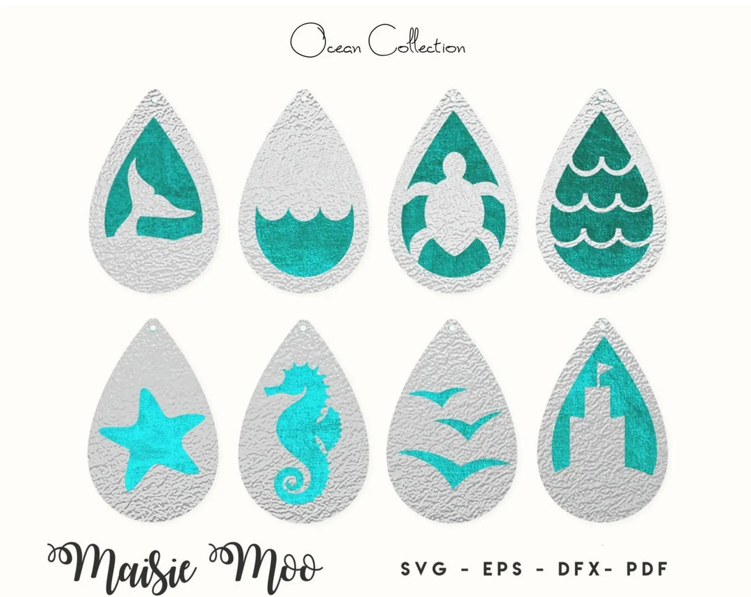 Earring Templates | Ocean Earring SVG  Cricut Earring Template Jewelry Laser Cut Sandcastle Birds Whale Starfish - Maisie Moo