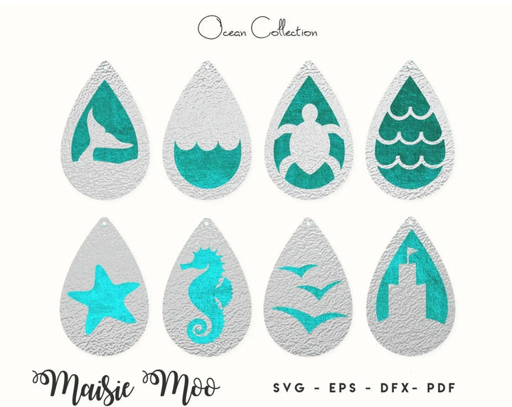 Earring Templates | Ocean Earring SVG  Cricut Earring Template Jewelry Laser Cut Sandcastle Birds Whale Starfish - Maisie Moo