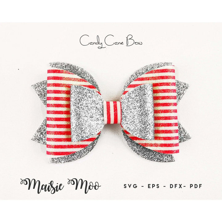 Candy Cane Bow SVG Template | Faux Leather Bow SVG | Cricut Bow SVG