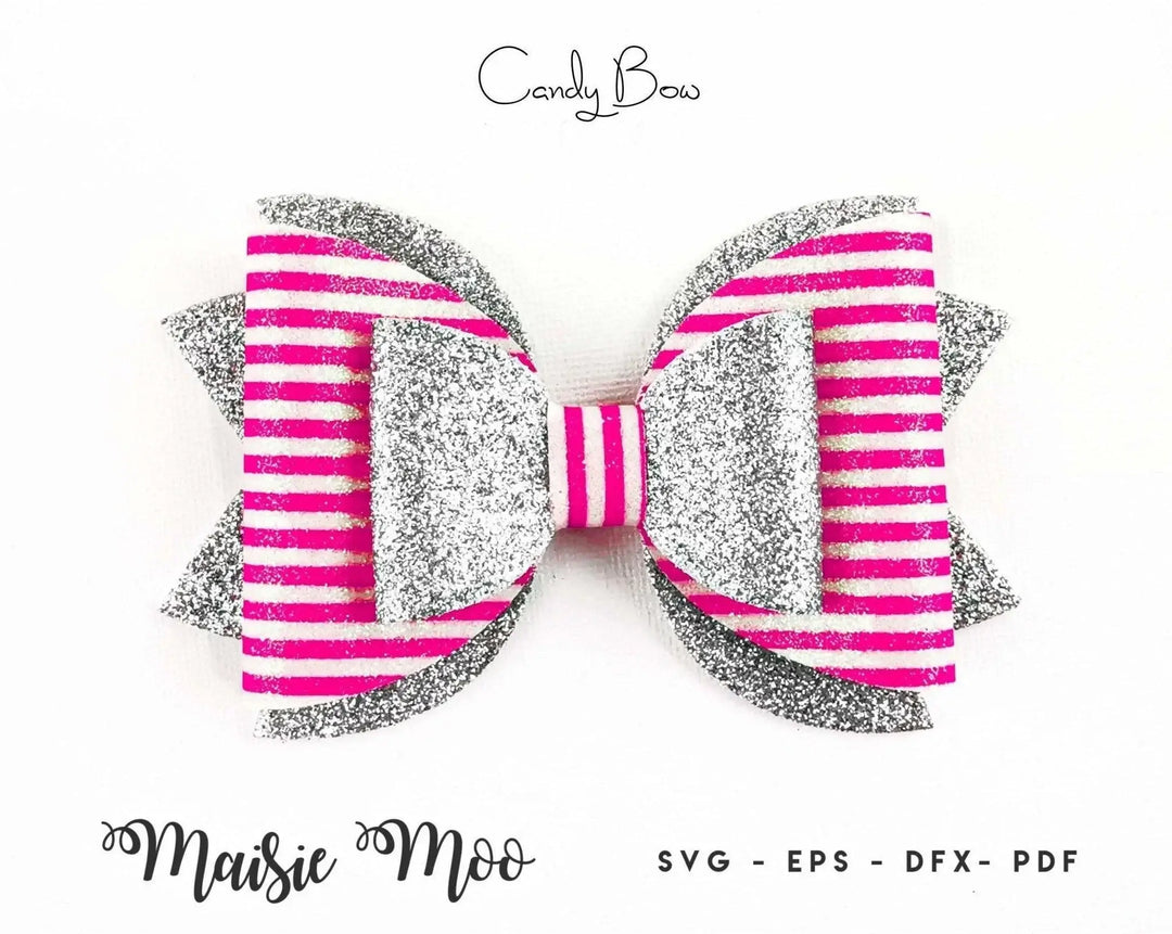 Candy Cane Bow SVG Template | Faux Leather Bow SVG | Cricut Bow SVG