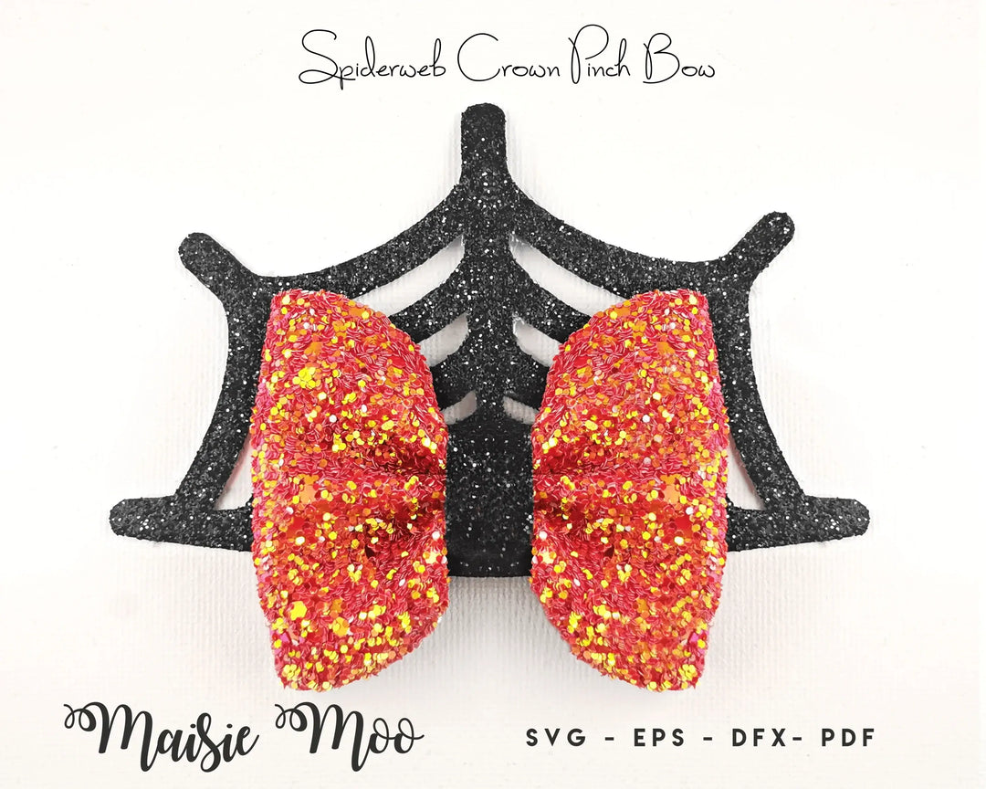 Spiderweb Crown Pinch Bow Template SVG, Halloween Bow SVG