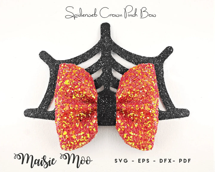 Spiderweb Crown Pinch Bow Template SVG, Halloween Bow SVG