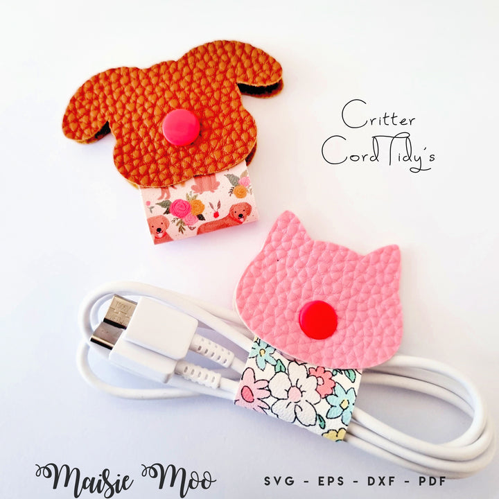 Animal Cable Organizer SVG, Critter Cord Tidy Template, Earphone Holder SVG, Cable Taco, Cord Keeper,  Faux Leather Crafts No Sew Cricut