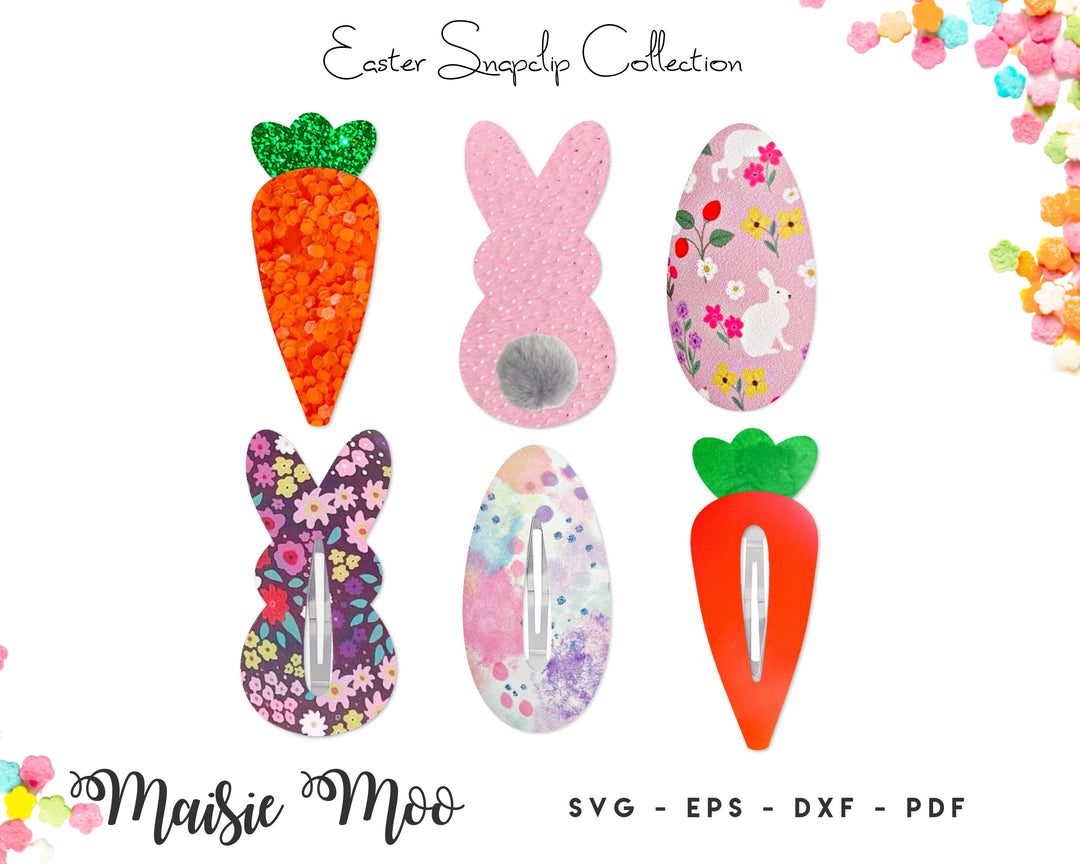 Easter Snap Clip SVG, Bunny Carrot Snapclip Template, Bow SVG,  Easter Egg Clippie Cover,  Cricut Hair Clip Svg  Maisie Moo