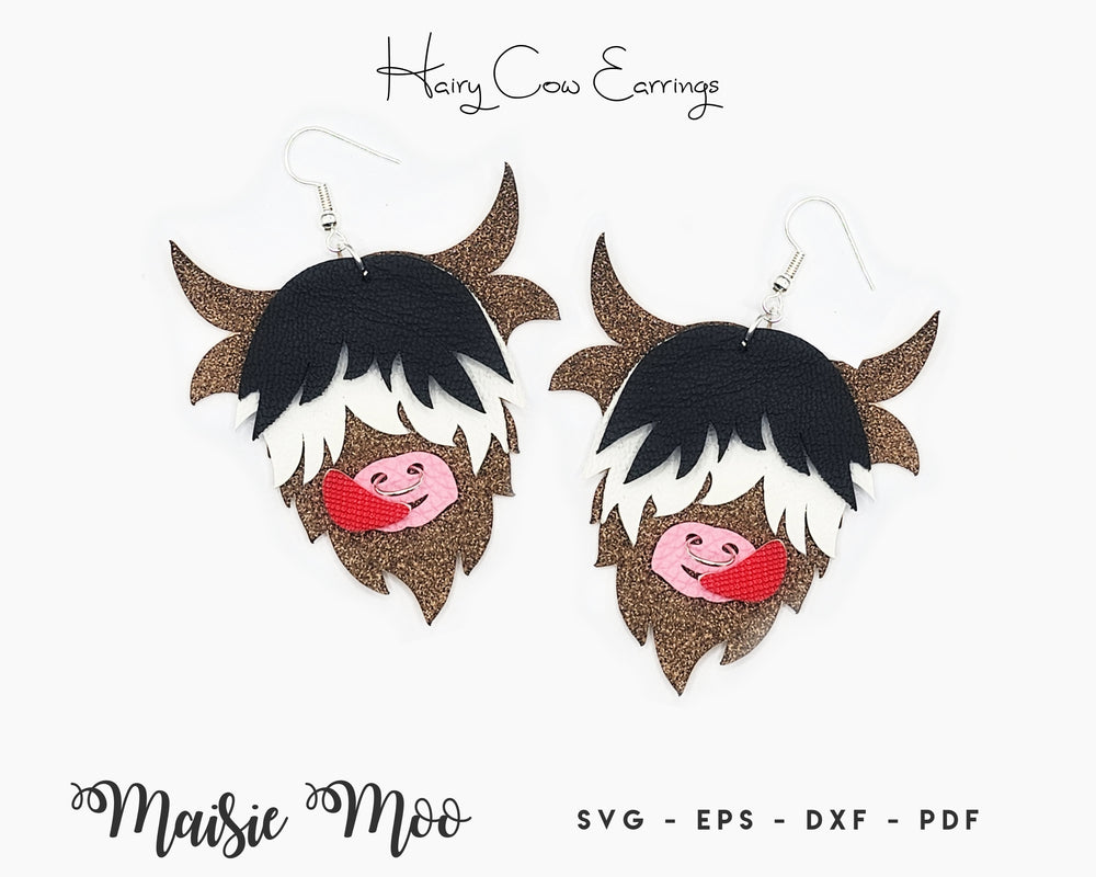 Highland Cow Earring SVG, Hairy Cow Bag Charm Template, Highland Coo Snap Clip Key Fob Cowgirl | Cricut Earring SVG | Maisie Moo Badge Patch