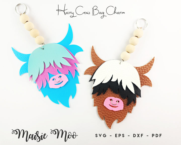 Highland Cow Earring SVG, Hairy Cow Bag Charm Template, Highland Coo Snap Clip Key Fob Cowgirl | Cricut Earring SVG | Maisie Moo Badge Patch