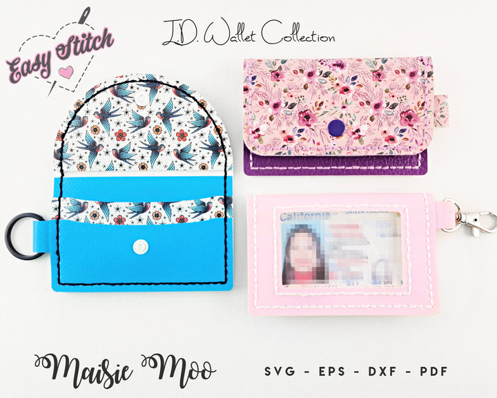 ID Photocard Holder SVG | ID Wristlet Wallet Pattern | Lanyard Wallet svg Template | Key Fob Faux Leather card pouch Maisie Moo