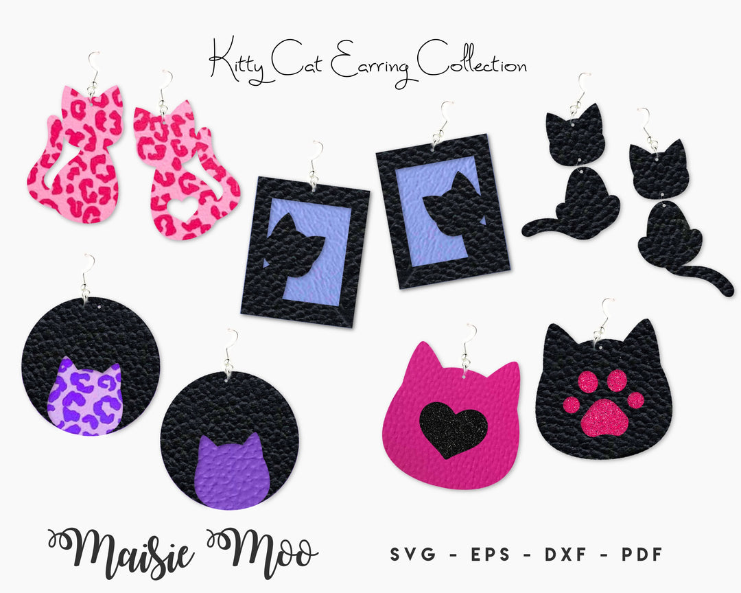 Cat Earring SVG | Faux Leather Kitty Earring Templates | Pussy Cat Cricut Earring SVG | Cat Lover DIY Gift Maisie Moo