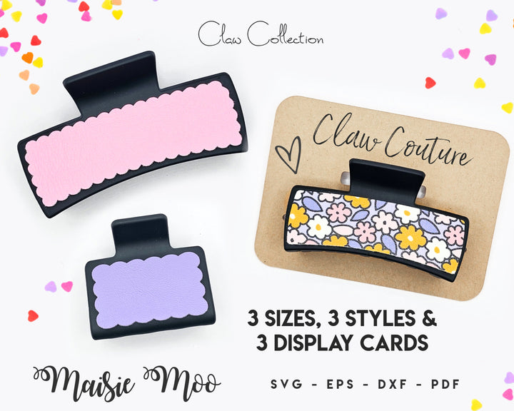 Claw Clip SVG, Hair Claw Cover Template & Display Card, Custom Faux Leather Claw Clip, Hair Clip Svg files for Cricut Cut Files