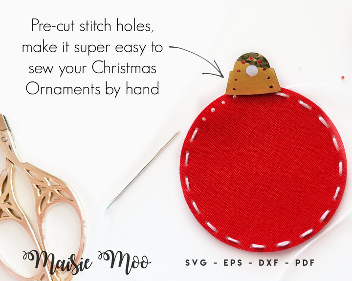 Christmas Bauble Ornament Easy Stitch Pattern SVG by Maisie Moo, Cricut Embroidery Faux Leather Christmas Craft