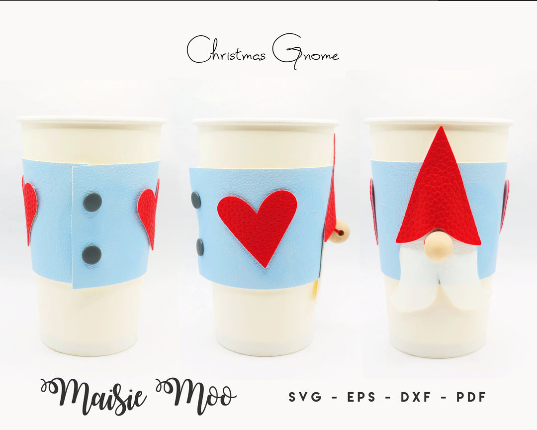 Christmas Cup Cozy SVG, Penguin, Santa, Gnome Coffee Cup Sleeve Template, Cup Display Card SVG, Coffee Cup Wrap Wrapper Faux Leather
