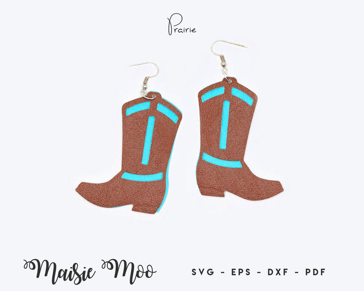Cowgirl Boot Earring SVG | Faux Leather Earring Templates | Texas Boho Western Earrings | Cowboy boots Cricut Earring SVG | Maisie Moo