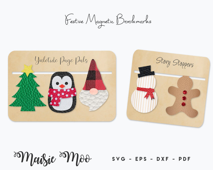 Christmas Magnetic Bookmark SVG, Page Keeper Template, Book Lover Gift, DIY Planner Book Mark Faux Leather No Sew files for Cricut Cut Files