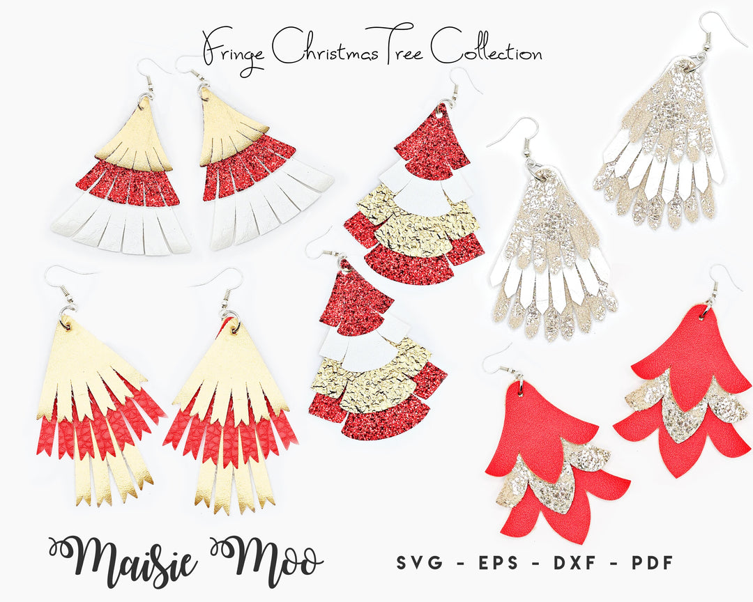 Christmas Tree Fringe Earring SVG | Faux Leather Christmas Tree Earring Templates | Maisie Moo Vegan leather
