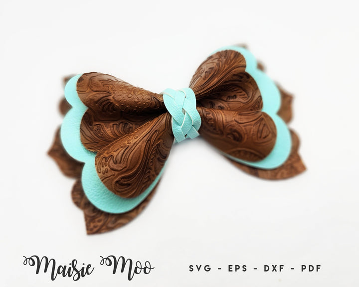 Boho Bow SVG, Faux Leather Bow Template, Dakota Bow SVG, Cowgirl Hair Bow PDF, Western Bow, Svg files for Cricut Cut Files
