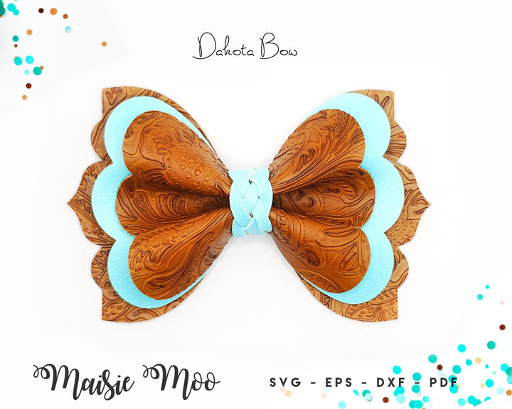 Boho Bow SVG, Faux Leather Bow Template, Dakota Bow SVG, Cowgirl Hair Bow PDF, Western Bow, Svg files for Cricut Cut Files