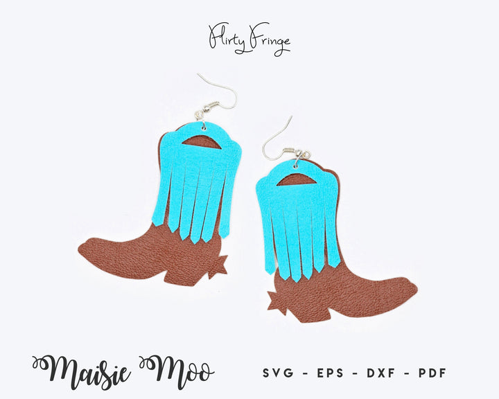 Cowgirl Boot Earring SVG | Faux Leather Earring Templates | Texas Boho Western Earrings | Cowboy boots Cricut Earring SVG | Maisie Moo